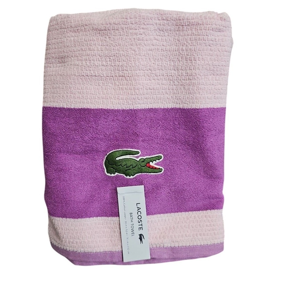 Lacoste‎ Lavander Bath Towel 100% Cotton 30" x 52" Big Crocodile Logo New